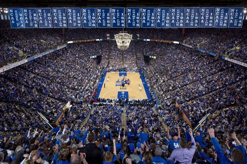 Uppermost beams that support the roof of Rupp Arena, the Wildcats' home court in Lexington, Kentucky